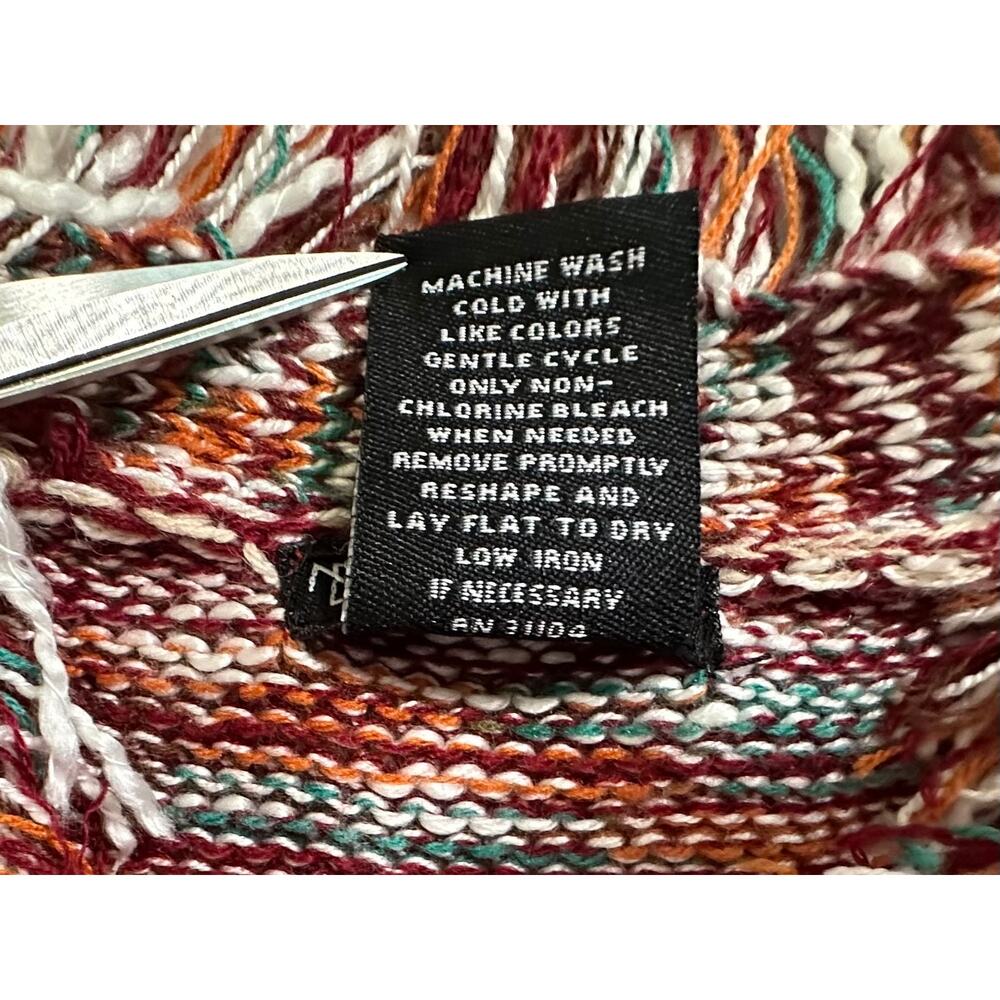 New Direction Womens Open Front Cardigan Sweater Medium Burgundy Aztec Fringe - Picture 4 of 7